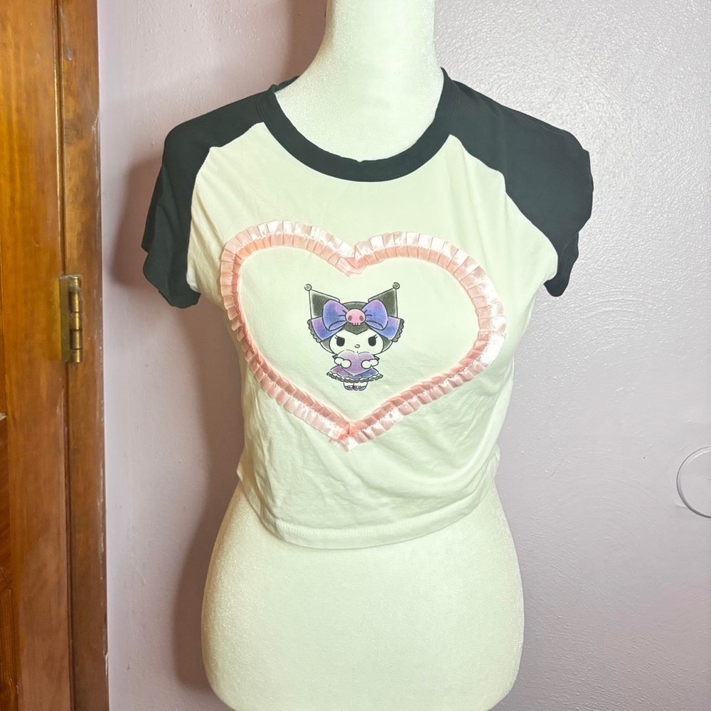 Forever 21 Black and White Character Heart Crop Top